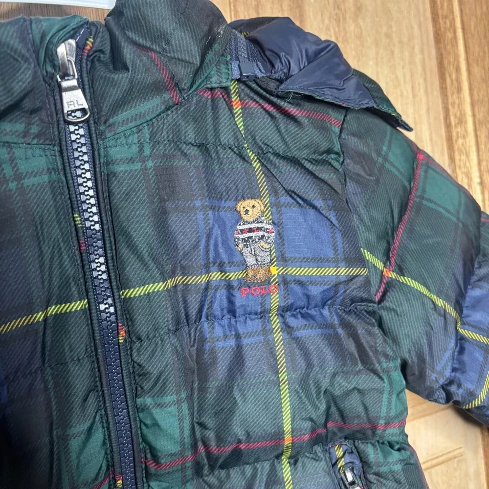 Ralph Lauren Green and Blue Plaid Kids Puffer Jacket size 24 M